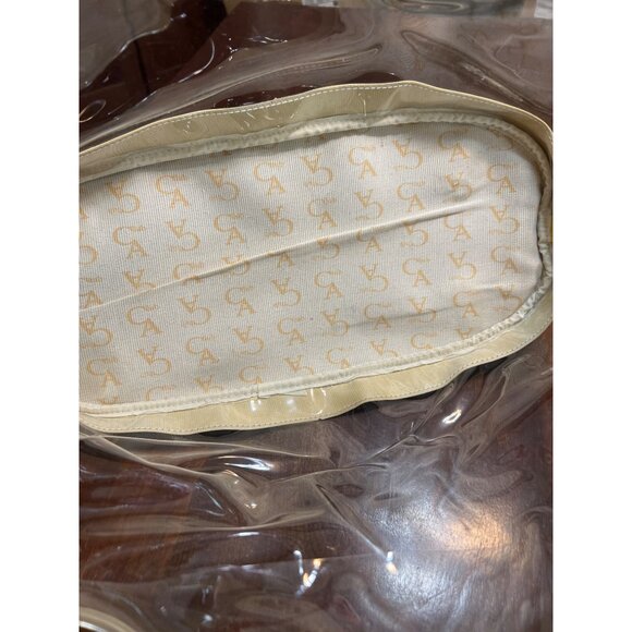 Club A Clear Tote Bag Yellow Faux Leather Dust Bag Footed 15.5" x 10" x 7" - Picture 5 of 7